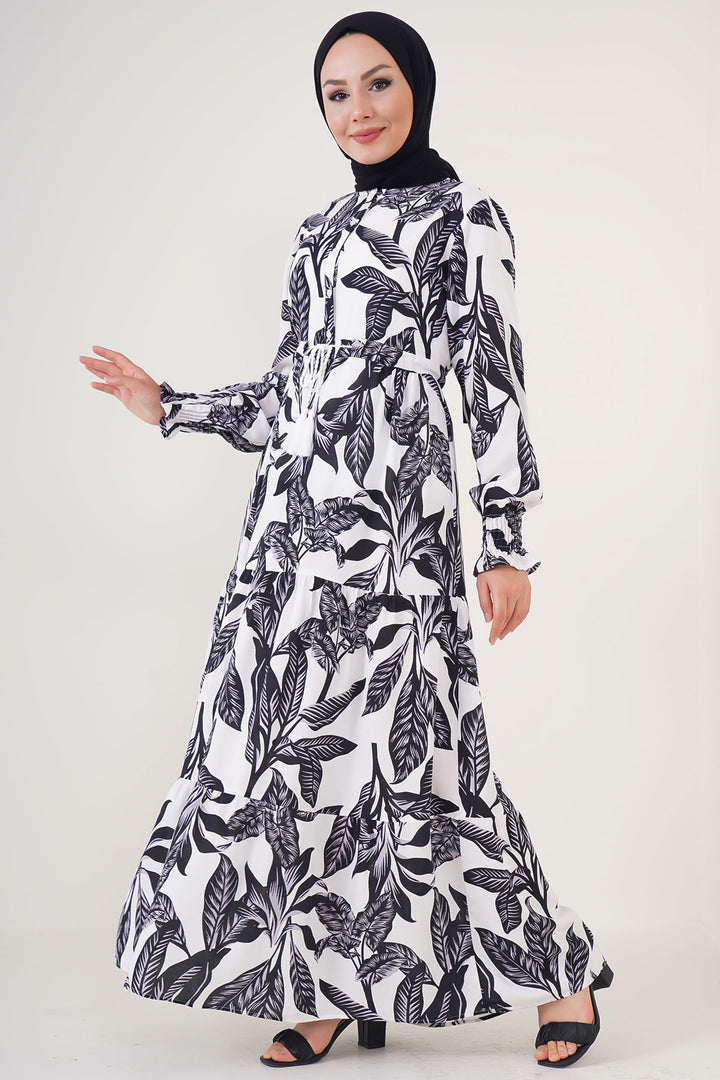 BGD Women Patterned Hijab Dress - White - Borken