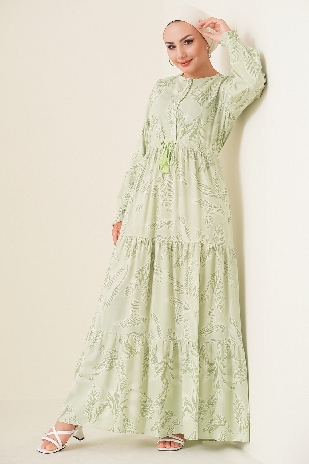 BGD Women Patterned Hijab Dress - Dark Green - Viareggio