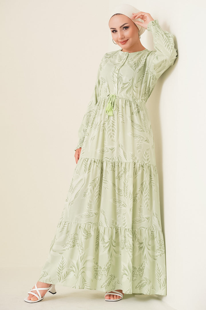 BGD Women Patterned Hijab Dress - Dark Green - Viareggio