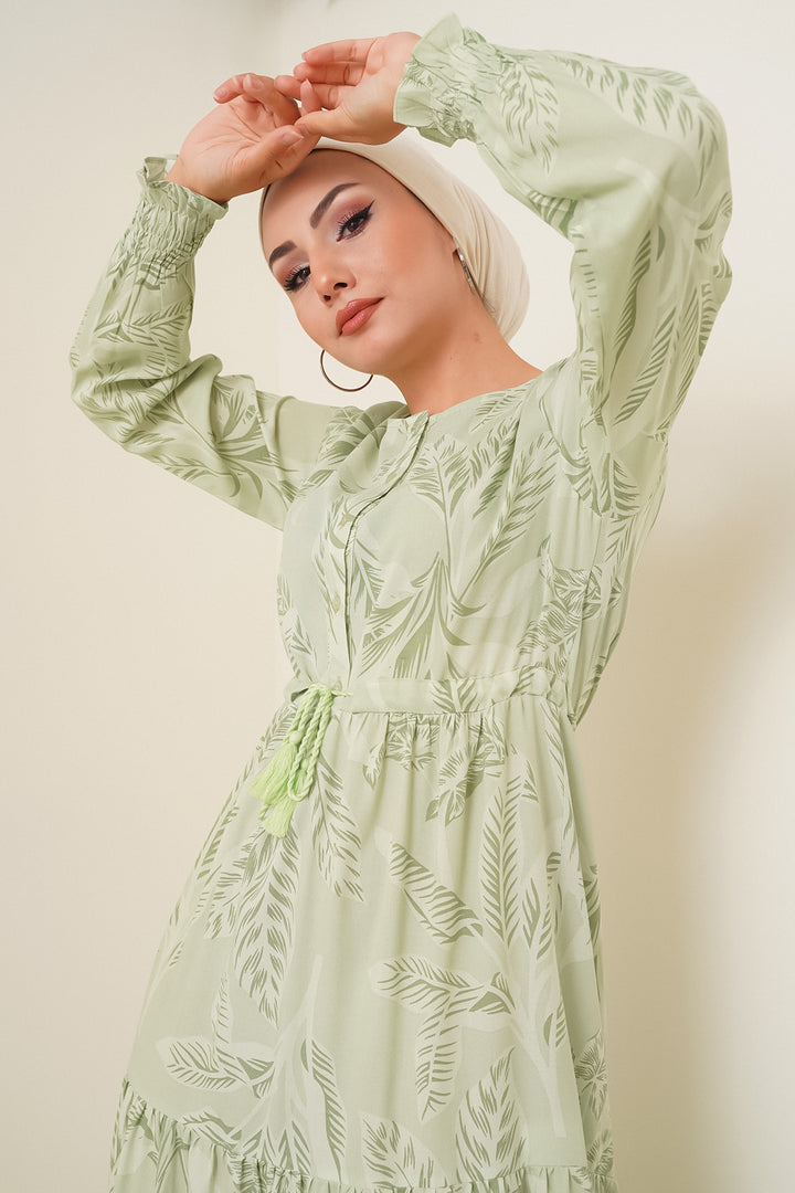 BGD Women Patterned Hijab Dress - Dark Green - Viareggio