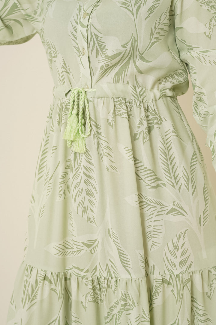 BGD Women Patterned Hijab Dress - Dark Green - Viareggio