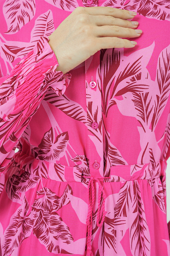 BGD Women Patterned Hijab Dress - Fuchsia - Kamloops