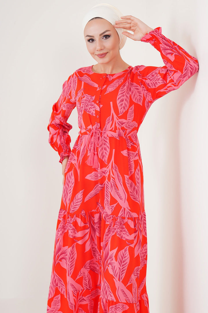 BGD Women Patterned Hijab Dress - Red - Rotterdam