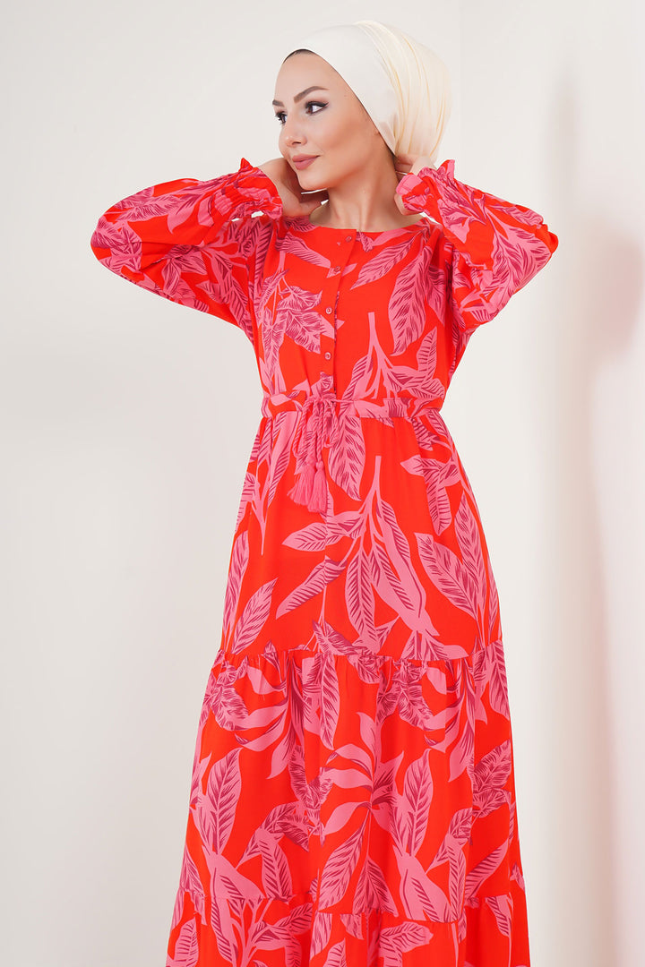 BGD Women Patterned Hijab Dress - Red - Rotterdam