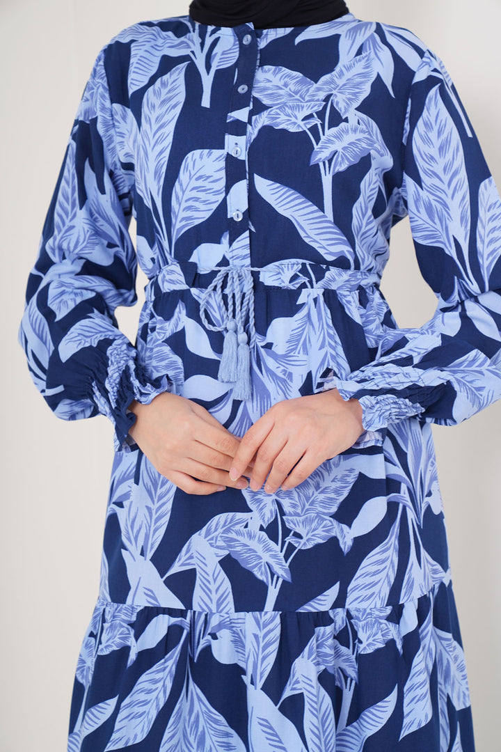 BGD Women Patterned Hijab Dress - Navy Blue - Rowlett