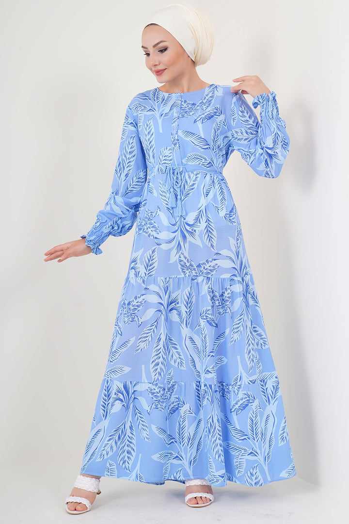 BGD Women Patterned Hijab Dress - Blue - Goslar