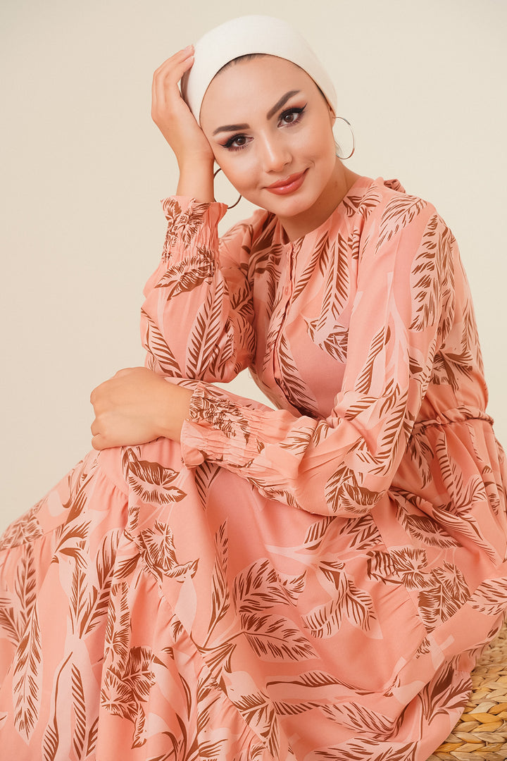 BGD Women Patterned Hijab Dress - Powder - Verona