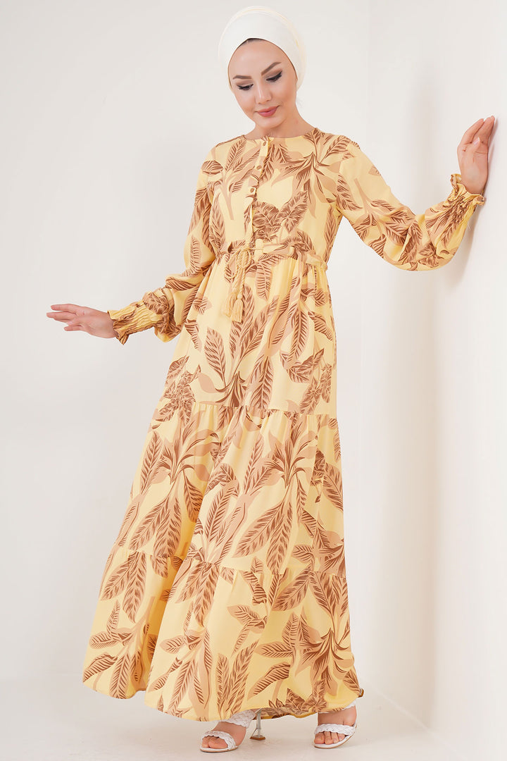 BGD Women Patterned Hijab Dress - Yellow - Blaine