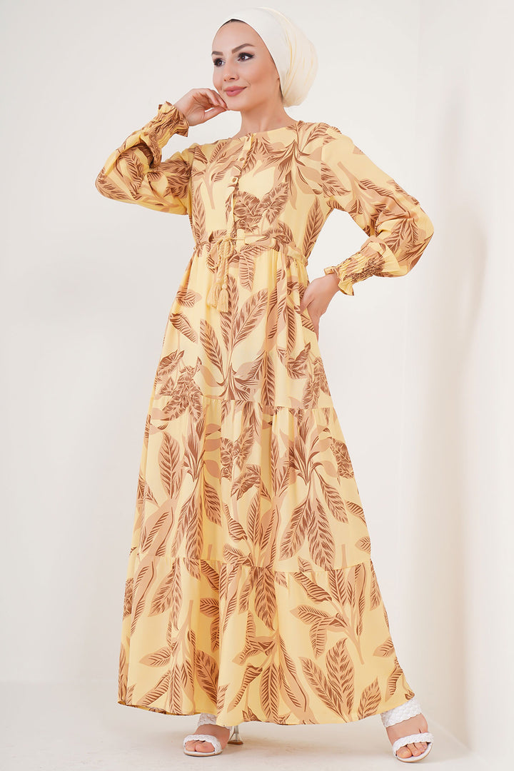 BGD Women Patterned Hijab Dress - Yellow - Blaine