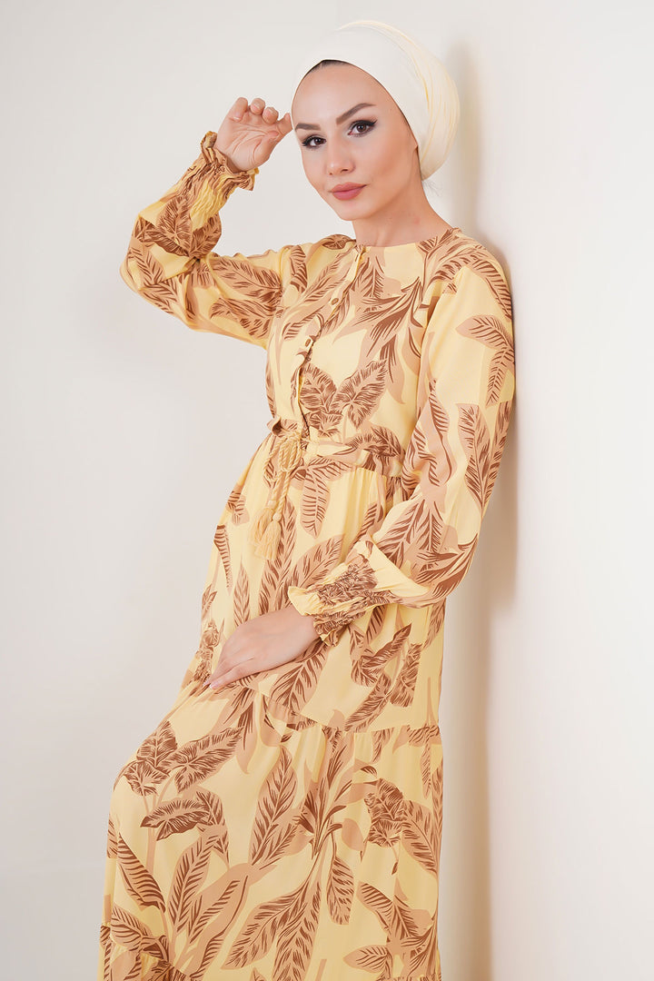 BGD Women Patterned Hijab Dress - Yellow - Blaine