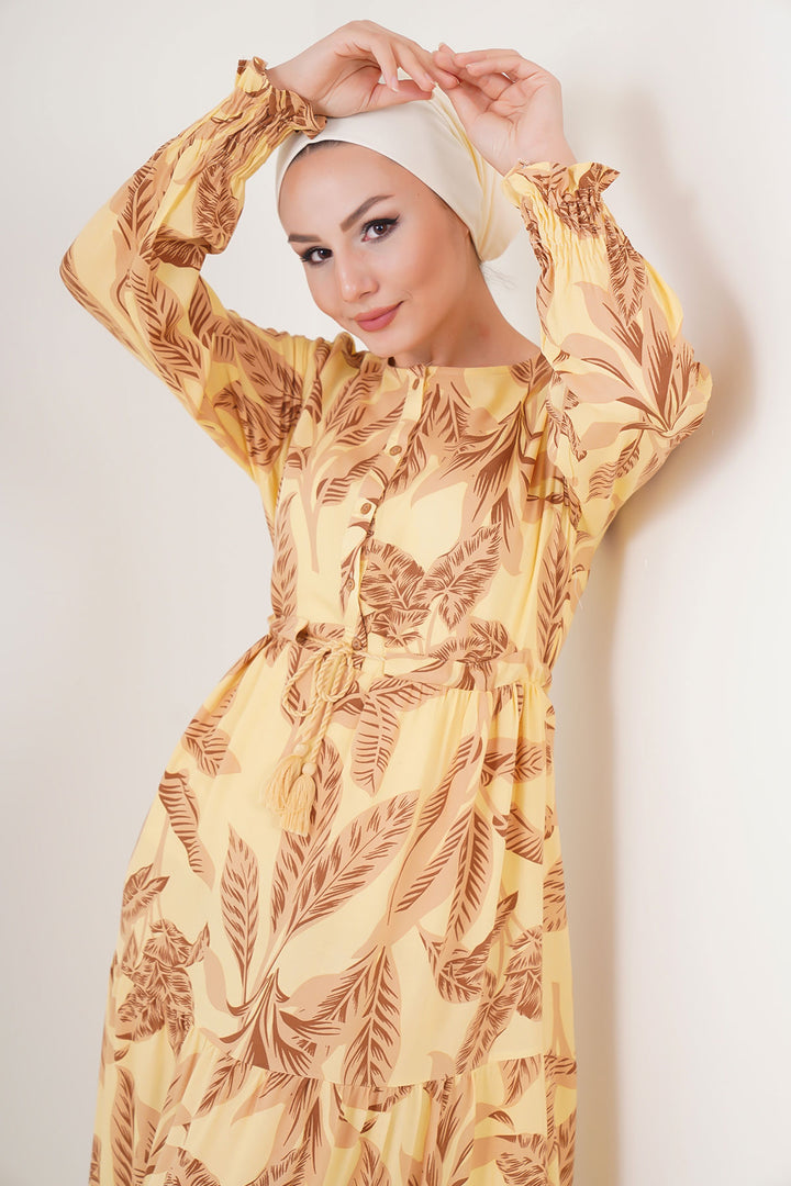 BGD Women Patterned Hijab Dress - Yellow - Blaine