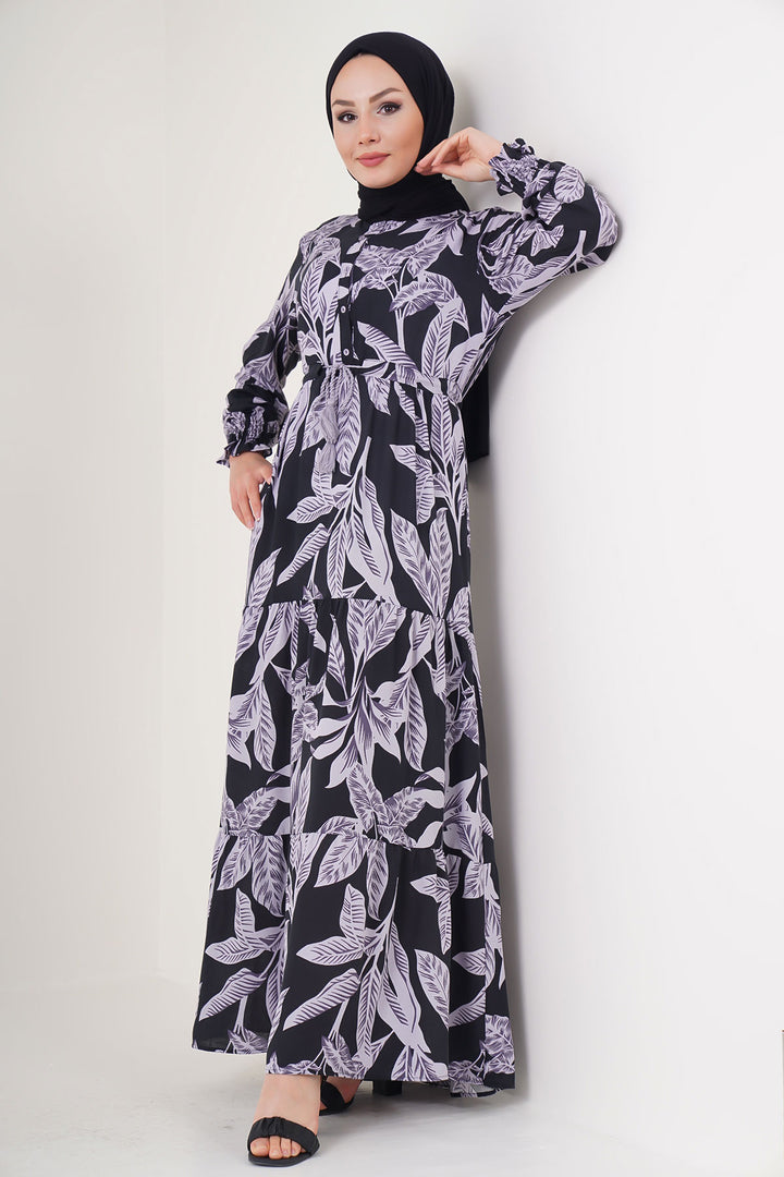 BGD Women Patterned Hijab Dress - D. Black - Vaslui