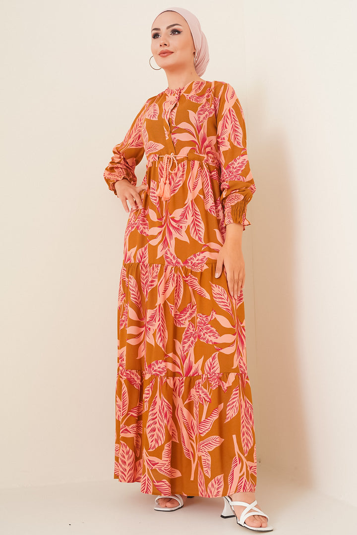 BGD Women Patterned Hijab Dress - Tan - Bossier City