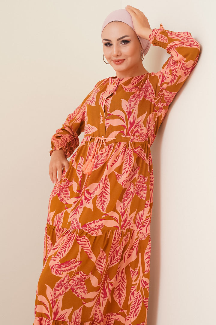 BGD Women Patterned Hijab Dress - Tan - Bossier City