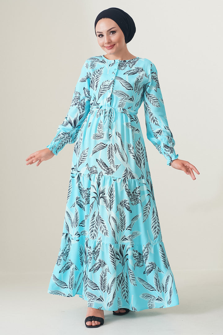 BGD Women Patterned Hijab Dress - Turquoise - Collado-Villalba