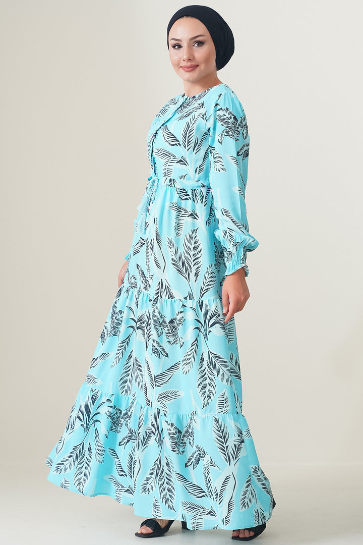 BGD Women Patterned Hijab Dress - Turquoise - Collado-Villalba