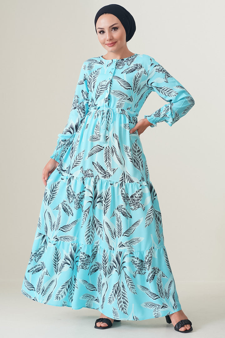 BGD Women Patterned Hijab Dress - Turquoise - Collado-Villalba