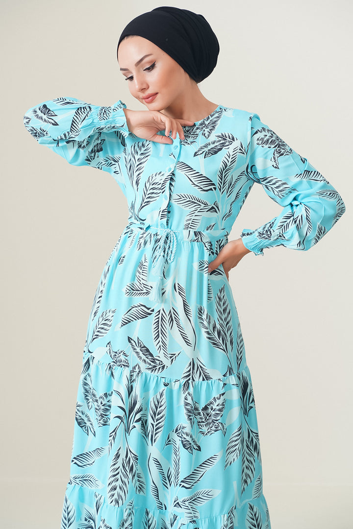 BGD Women Patterned Hijab Dress - Turquoise - Collado-Villalba