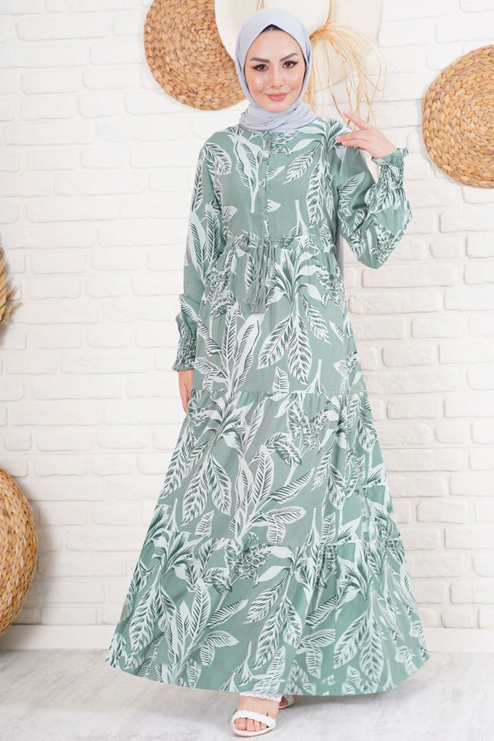 BGD Women Patterned Hijab Dress - Khaki - Racine