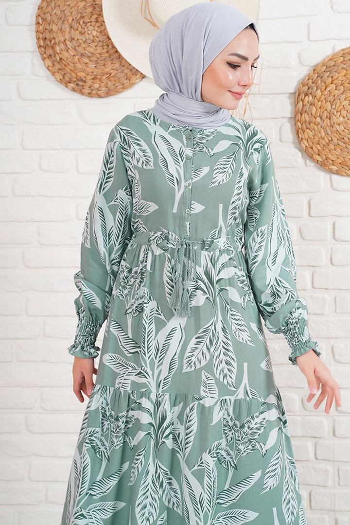 BGD Women Patterned Hijab Dress - Khaki - Racine