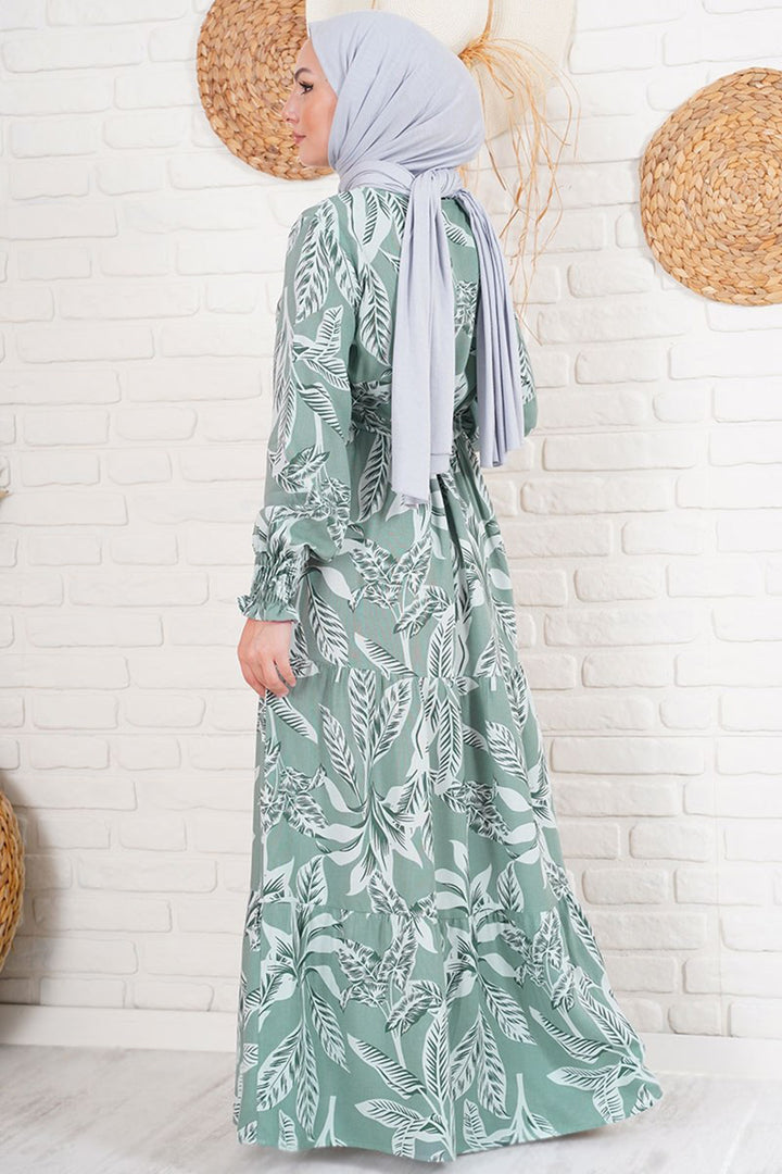 BGD Women Patterned Hijab Dress - Khaki - Racine