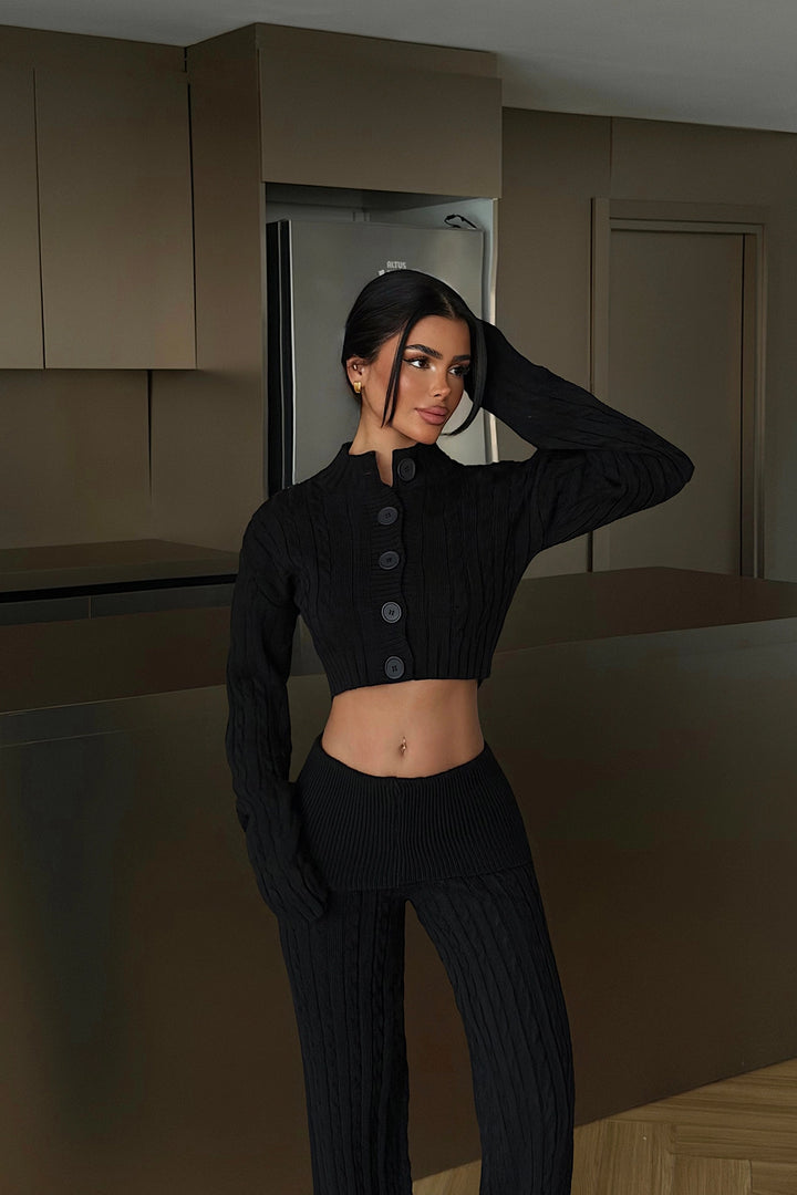 EYY Women Siyah Düğme Detaylı Örme Takım - Antibes