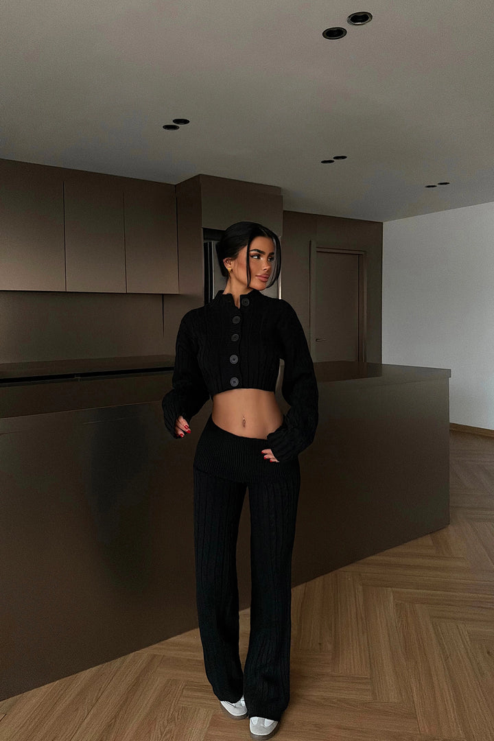 EYY Women Siyah Düğme Detaylı Örme Takım - Antibes