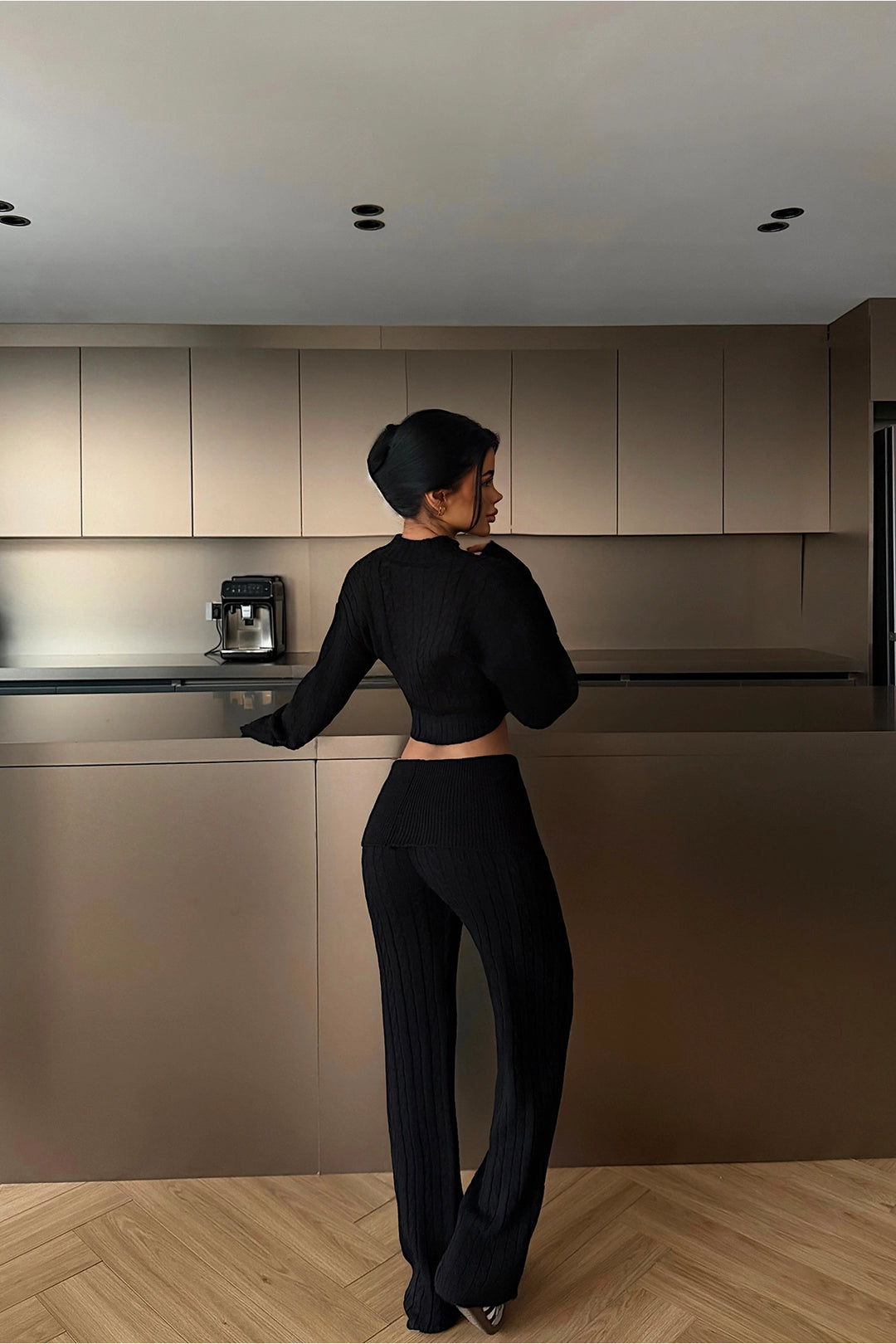 EYY Women Siyah Düğme Detaylı Örme Takım - Antibes