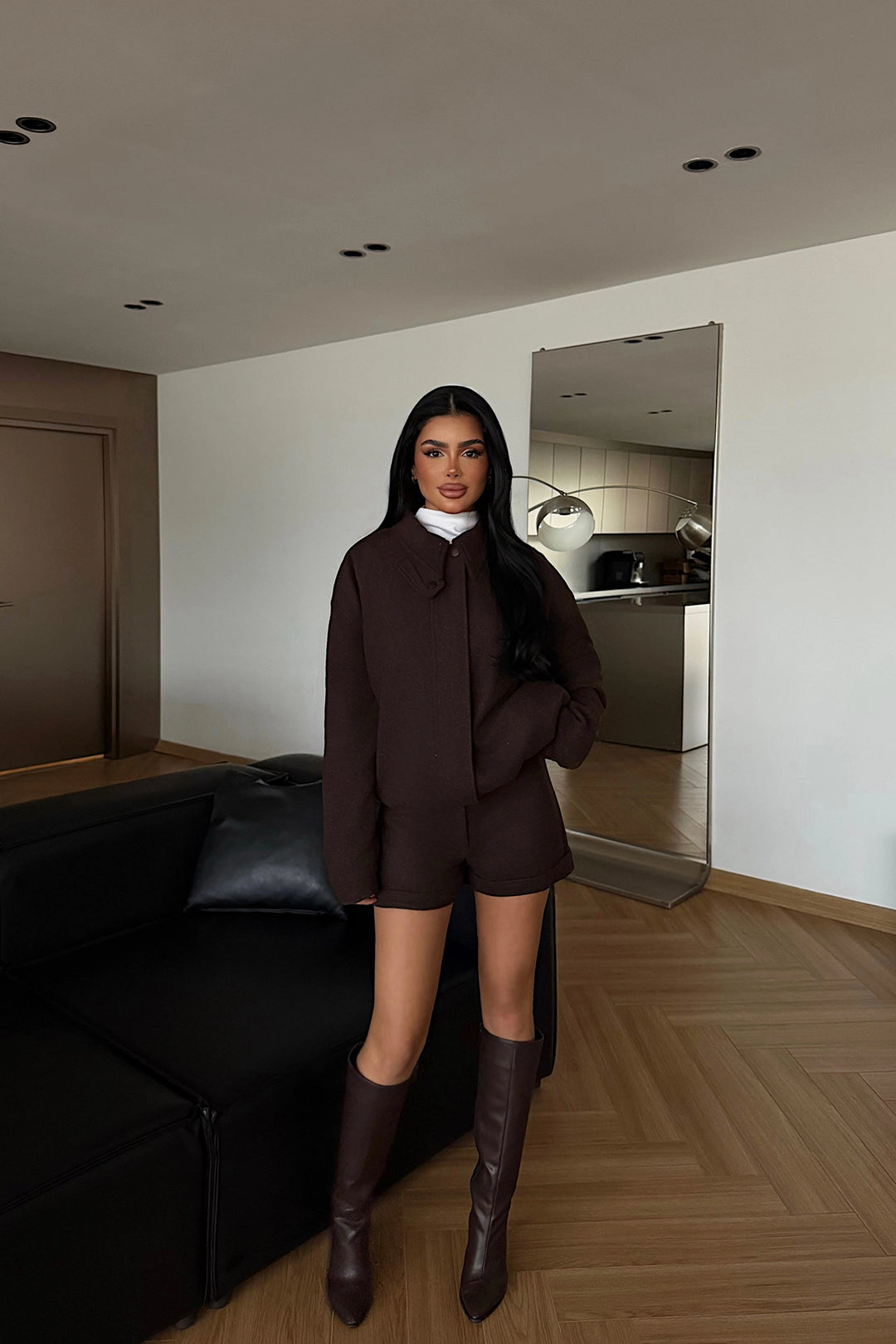 EYY Women Dark Brown Shorts and Jacket Set - Poti