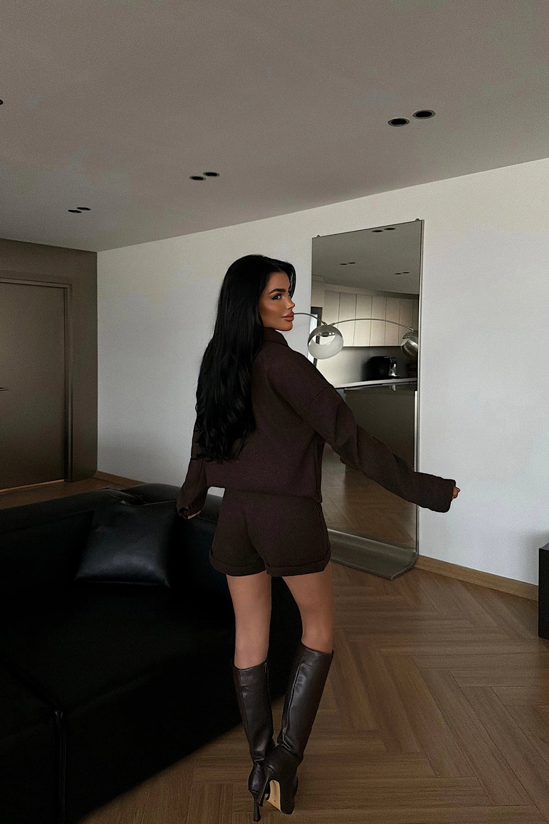 EYY Women Dark Brown Shorts and Jacket Set - Poti