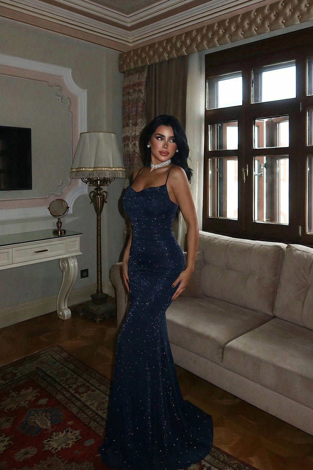 EYY Women Navy Blue Strappy Long Dress - Roquetas de Mar