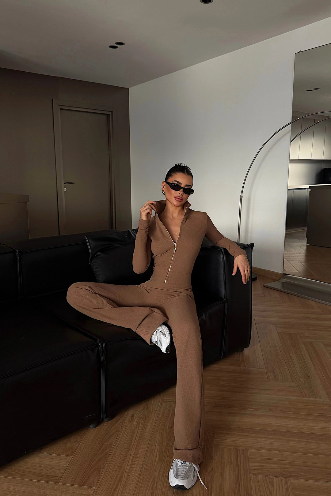 EYY Women Light Brown Zip-Up Set - Barendrecht