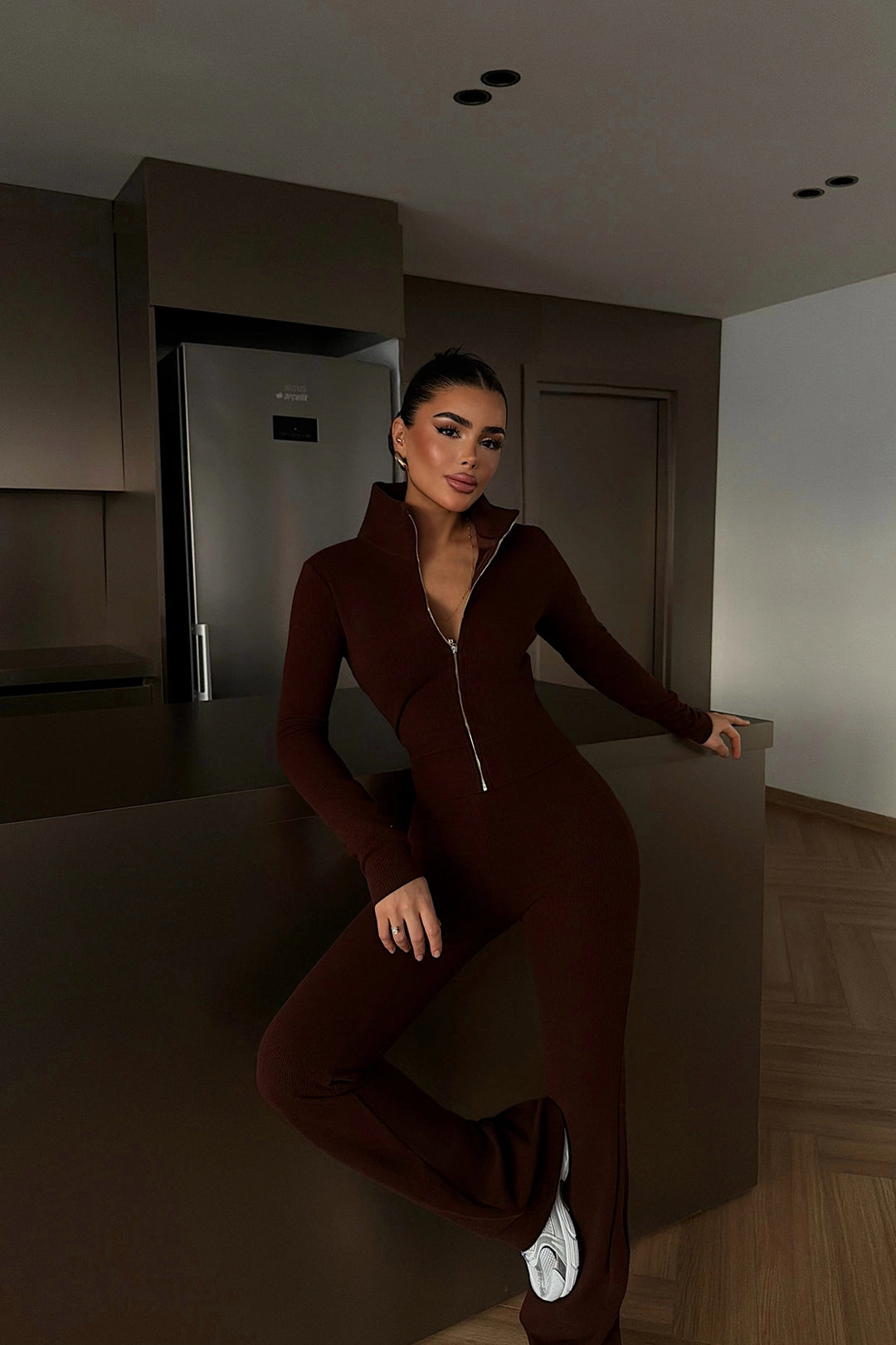 EYY Women Brown Zip-Up Set - Burlington
