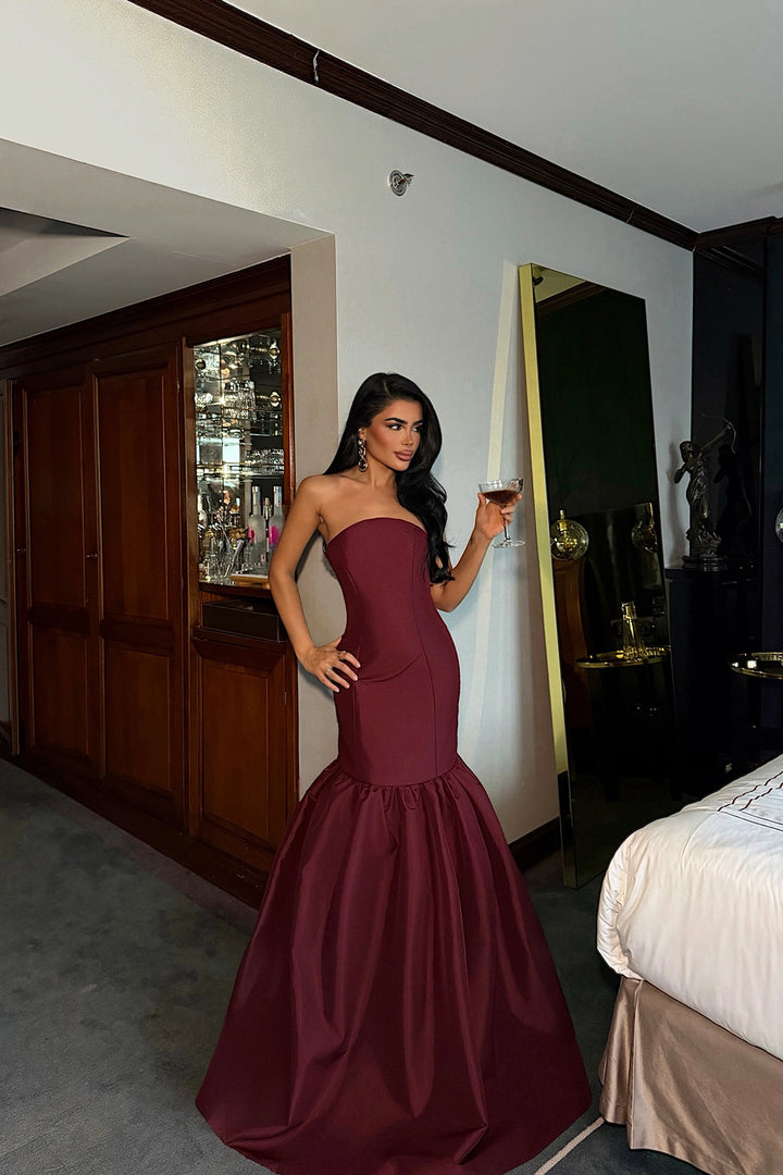 EYY Women Burgundy Balloon Skirt Evening Dress - Cihuatlán