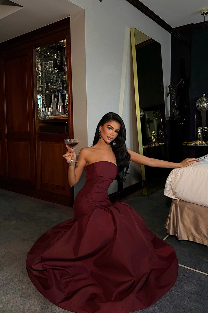 EYY Women Burgundy Balloon Skirt Evening Dress - Cihuatlán