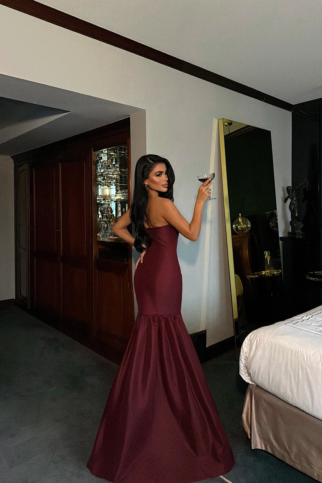 EYY Women Burgundy Balloon Skirt Evening Dress - Cihuatlán