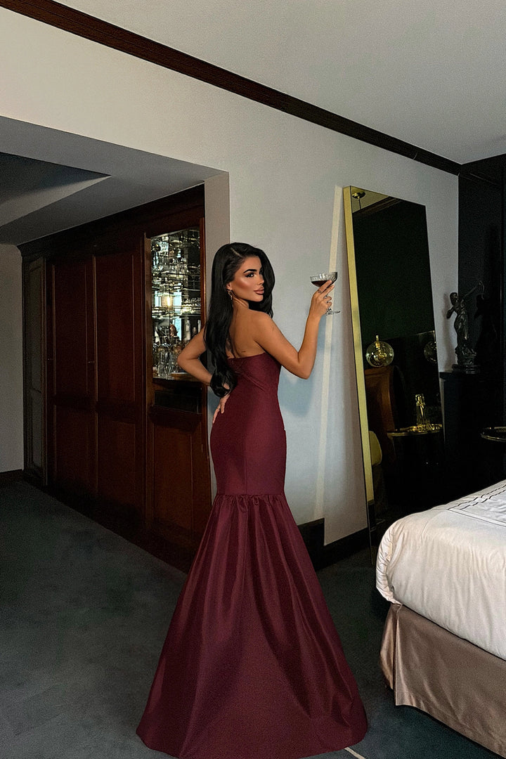 EYY Women Burgundy Balloon Skirt Evening Dress - Cihuatlán