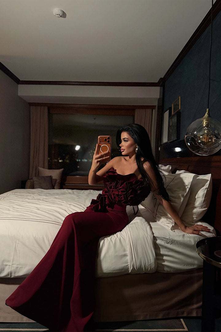 EYY Women Burgundy Ruffle Set - Mira