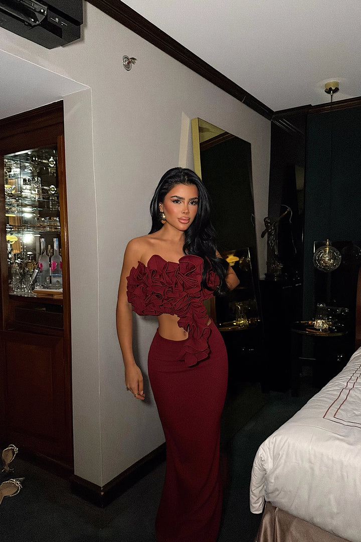 EYY Women Burgundy Ruffle Set - Mira