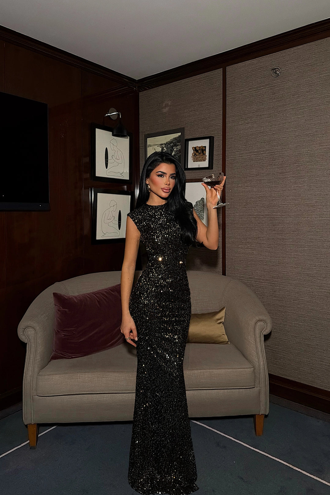 EYY Women Gold Sequin Lordana Backless Long Dress - Wenatchee