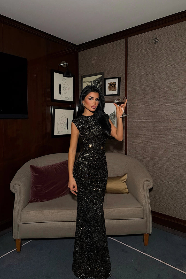 EYY Women Gold Sequin Lordana Backless Long Dress - Wenatchee