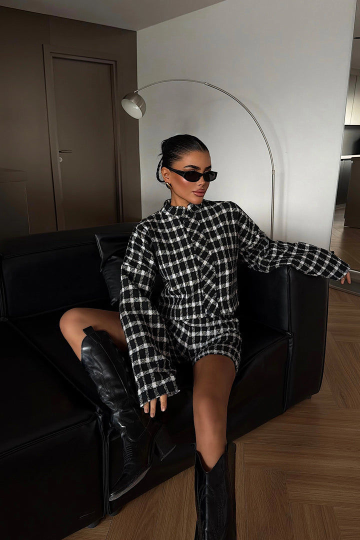 EYY Women Black Plaid Shorts Set - Cascais