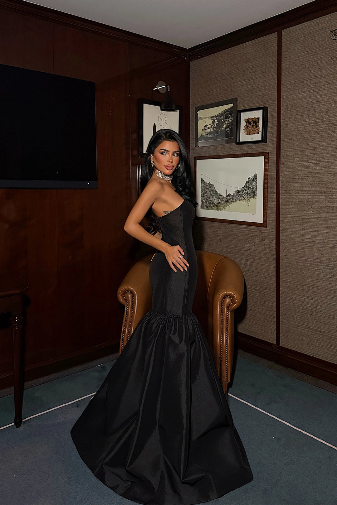 EYY Women Black Balloon Skirt Evening Dress - Prescott