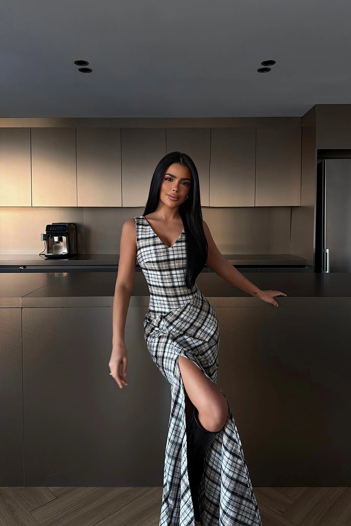 EYY Women Beige Plaid Dress - Irákleio