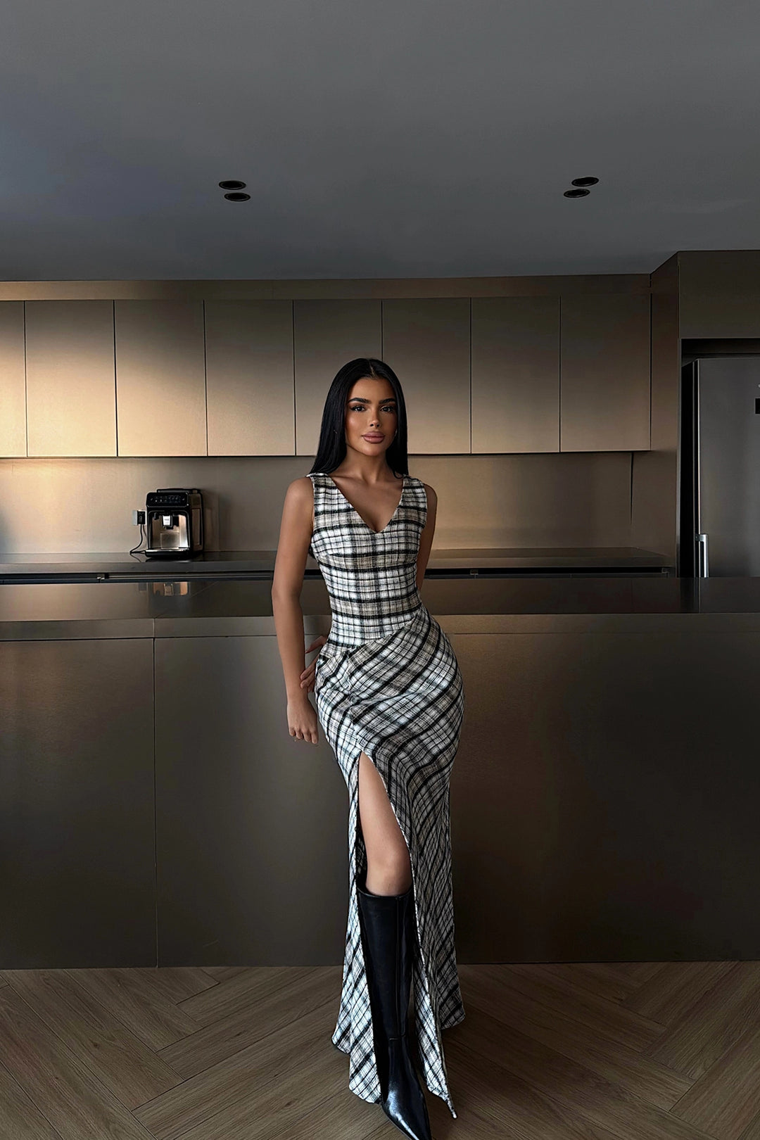 EYY Women Beige Plaid Dress - Irákleio