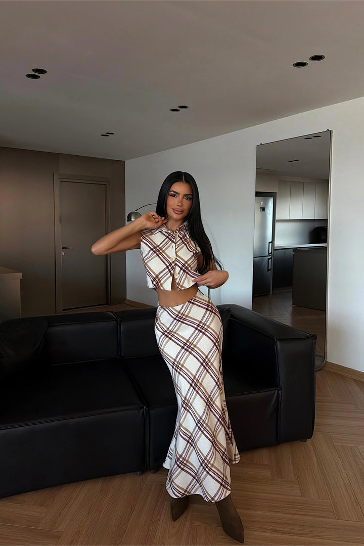 EYY Women Burgundy Plaid Set - Barendrecht