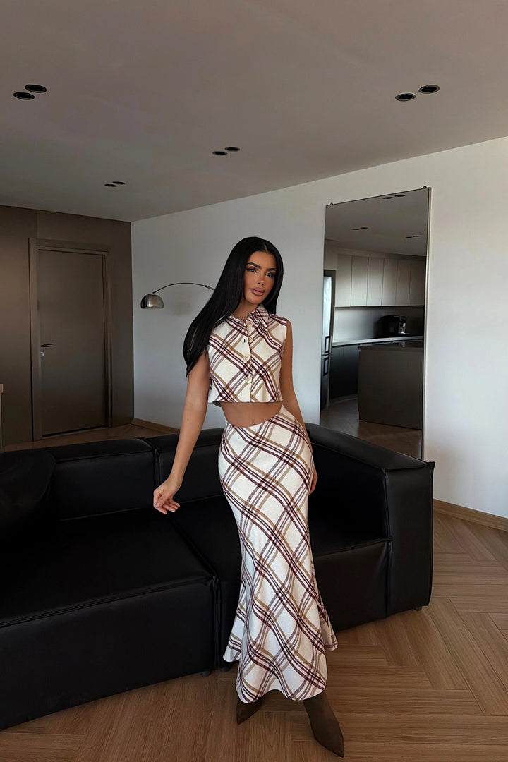 EYY Women Burgundy Plaid Set - Barendrecht