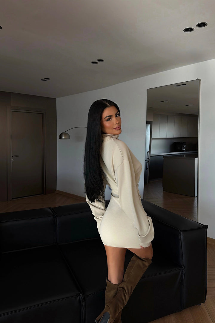 EYY Women Krem Balıkçı Yaka Mini Elbise - Tejupilco