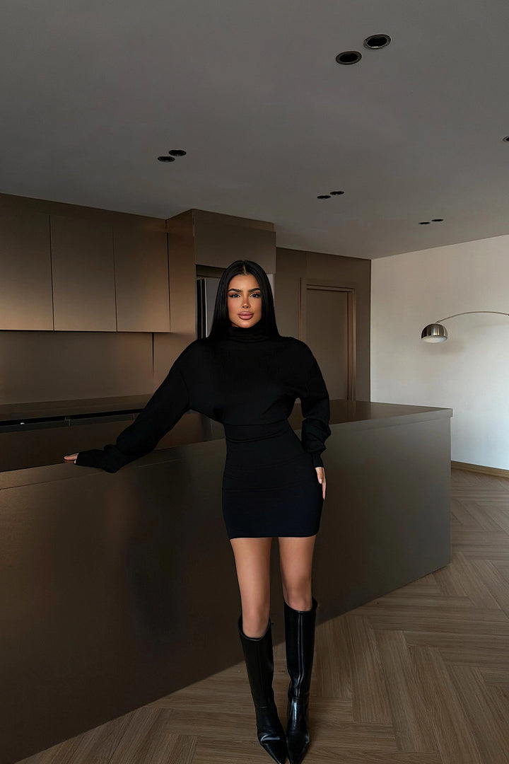 EYY Women Black Turtleneck Mini Dress - Playa del Carmen