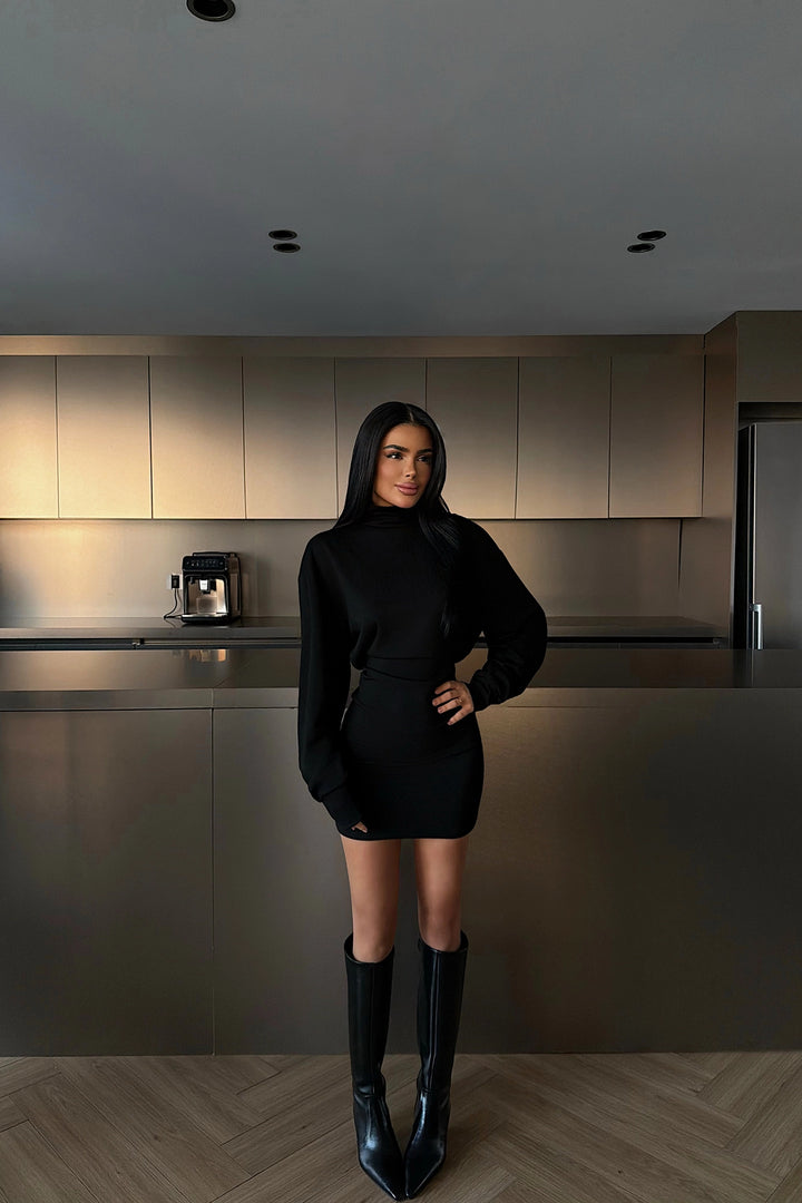 EYY Women Black Turtleneck Mini Dress - Playa del Carmen